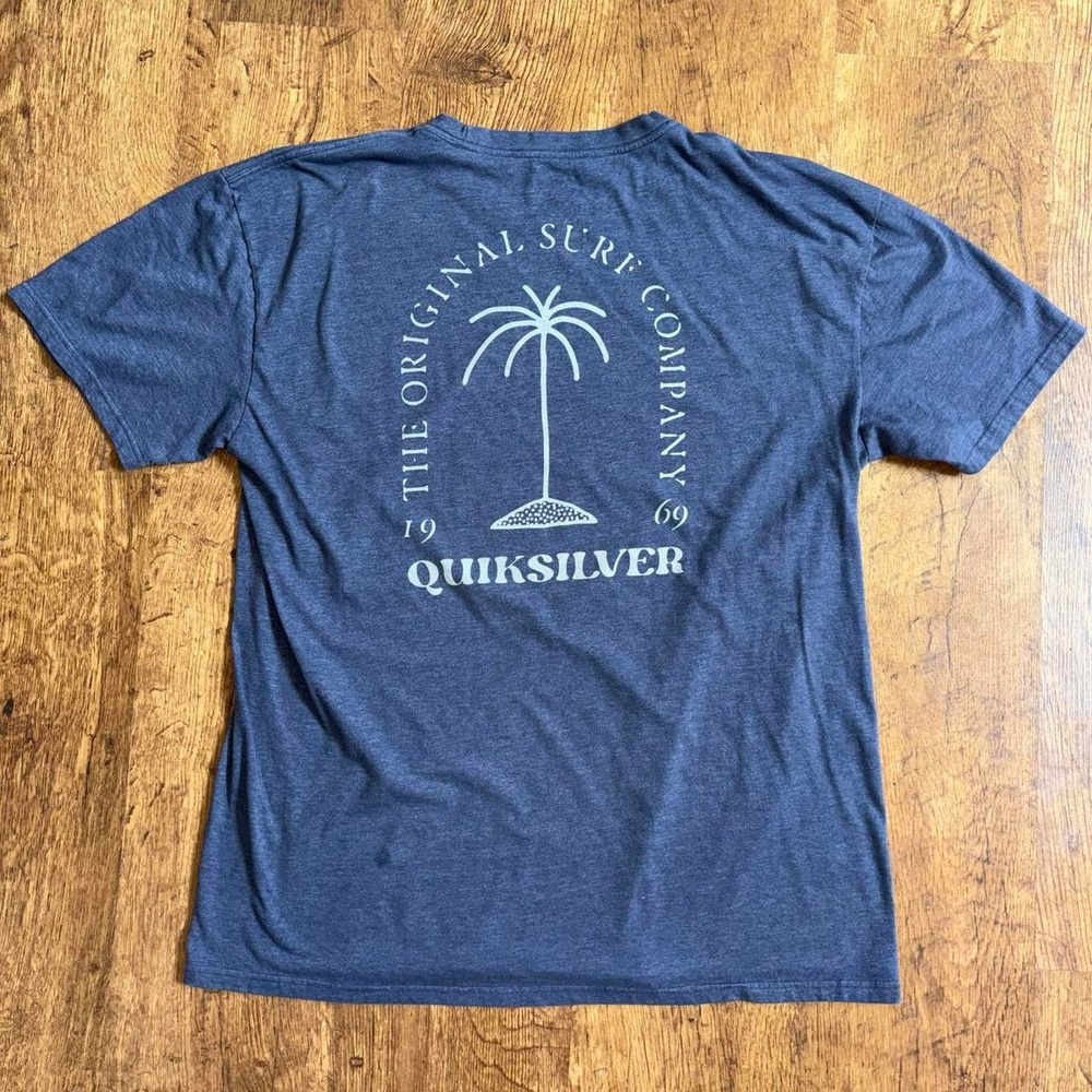 Quiksilver Mens Blue Y2K Surfer Palm Tree Graphic T-Shirt XL Regular Fit